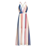 Zyva Striped Chiffon Tie Midi Dress Ins Street